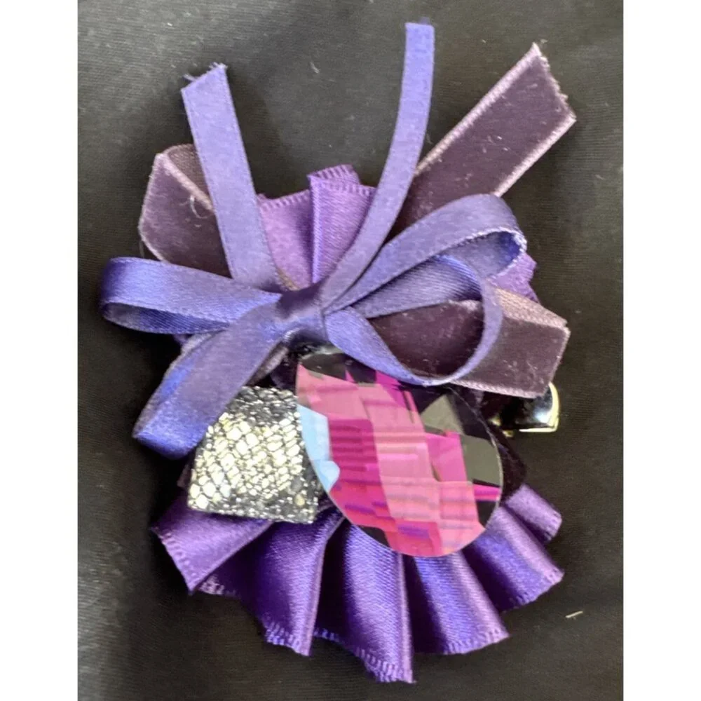 Care New York Ribbon Purple Pink Silver Hat Brooch/Hair Pin Steampunk NEW
